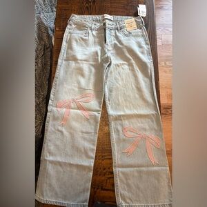 Abercrombie Kids Light Blue Jeans with Pink Bow Details. Size 13/14 SHORT